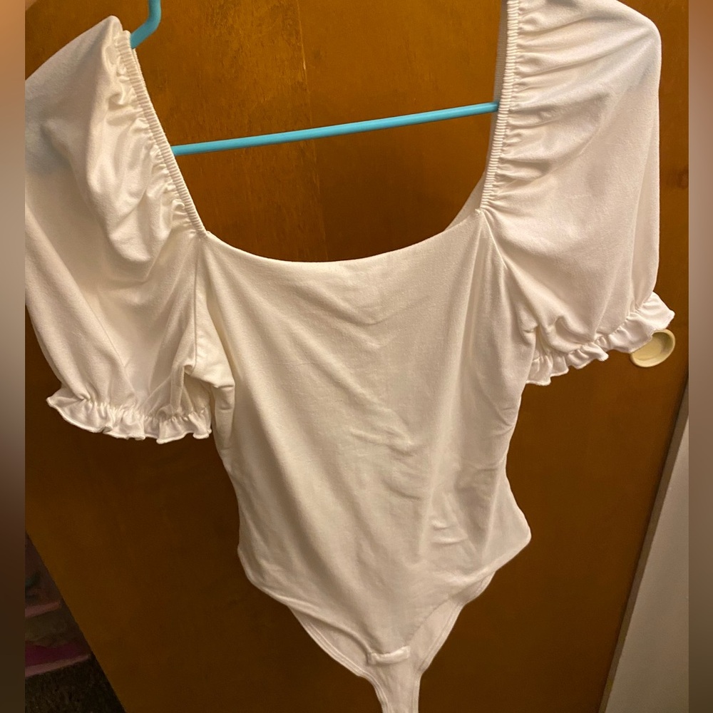 Pink Lily White Puff Sleeve Bodysuit